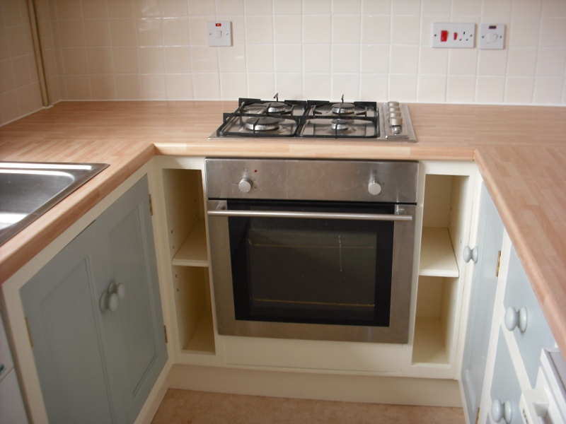 Bespoke units, white and grey, with wood worksurface 2